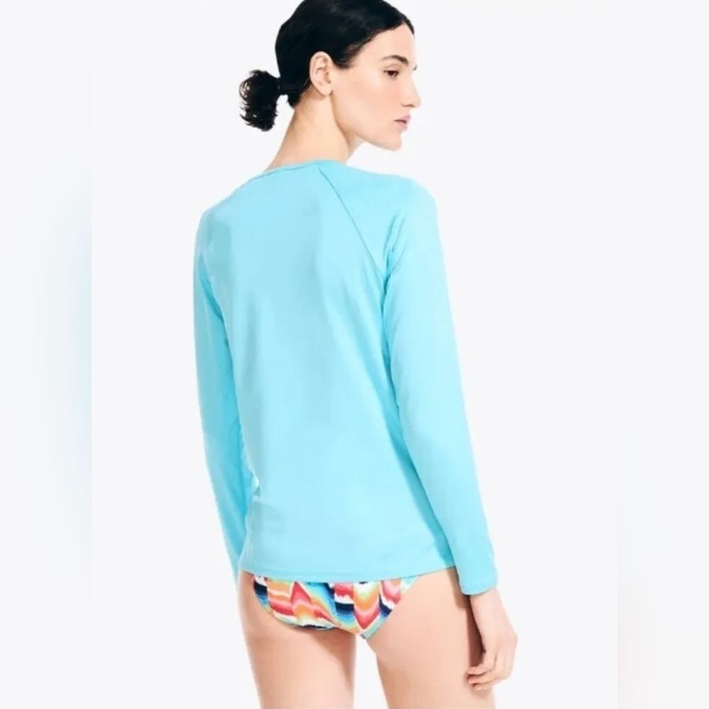 Nautica Teal Logo Swim Rashguard Rash Guard Sun Top Long Sleeve UPF Women's M - Picture 4 of 5
